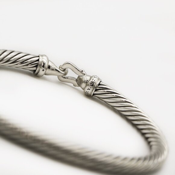 David Yurman 925 Silver and Diamonds Cable Hook Buckle Bangle Bracelet - Picture 4 of 7